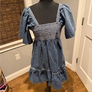 Free People women’s Denim Dress with Smocked Bodice